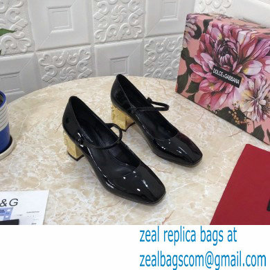 Dolce  &  Gabbana Heel 6.5cm Patent Leather Mary Janes Black with DG Karol Heel 2021